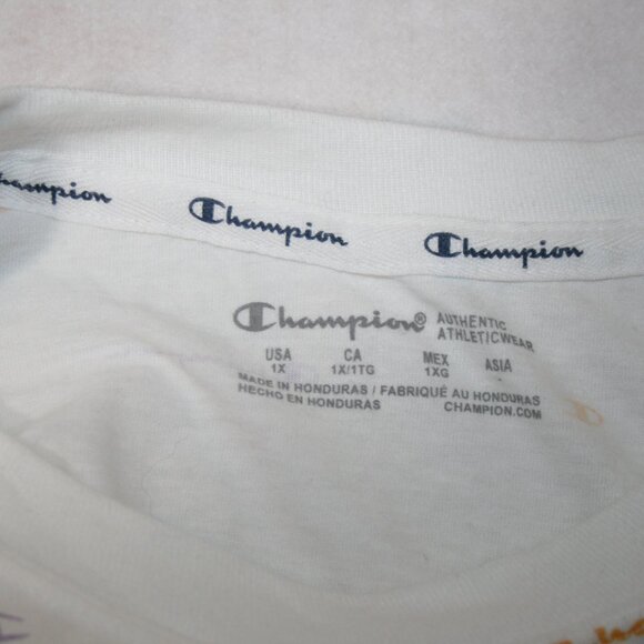 NWT Women's Champion T Shirt White Mulit Logo Cropped Size 1X - Picture 5 of 5